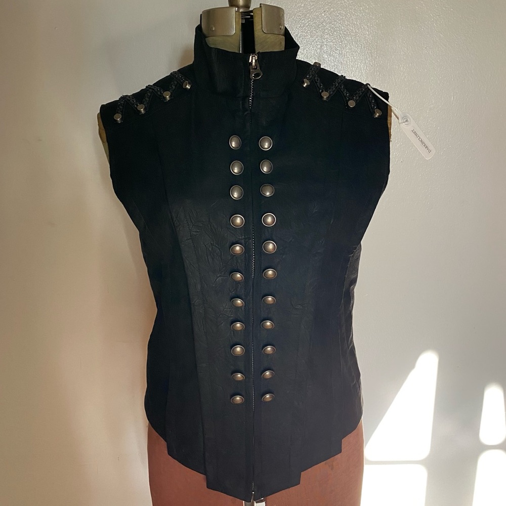 Punk Rave Darkincloset Leather Look Double Button Goth Vest Size -S